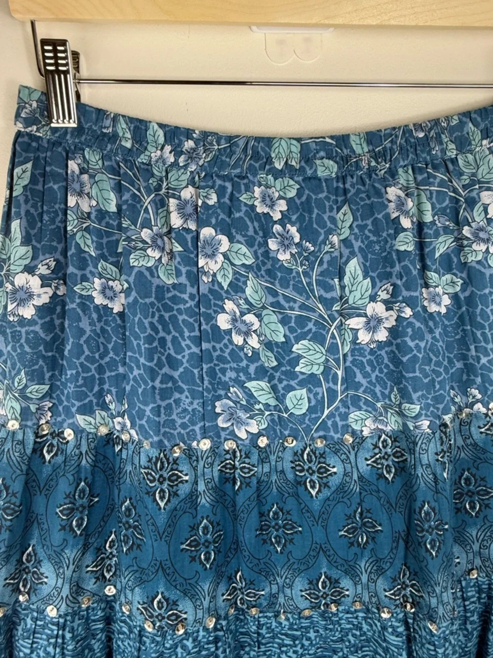 100% Cotton Floral Tiered Maxi Skirt